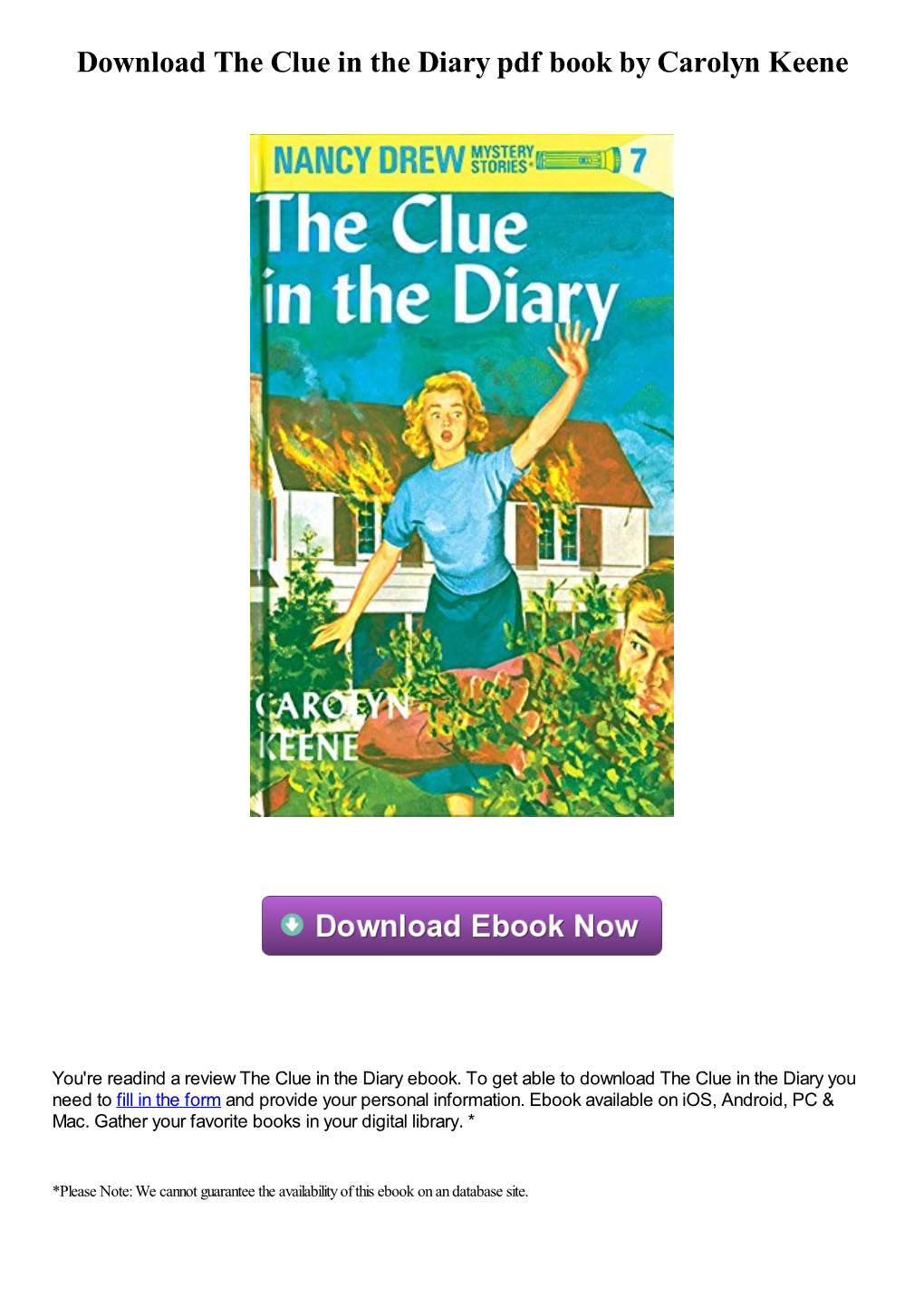 Download the Clue in the Diary Pdf Book by Carolyn Keene