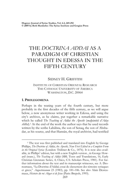 The Doctrina Addai As a Paradigm of Christian Thought in Edessa in the Fifth Century