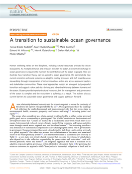 A Transition to Sustainable Ocean Governance ✉ Tanya Brodie Rudolph1, Mary Ruckelshaus 2 , Mark Swilling3, Edward H