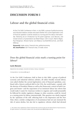 DISCUSSION FORUM I Labour and the Global Financial Crisis