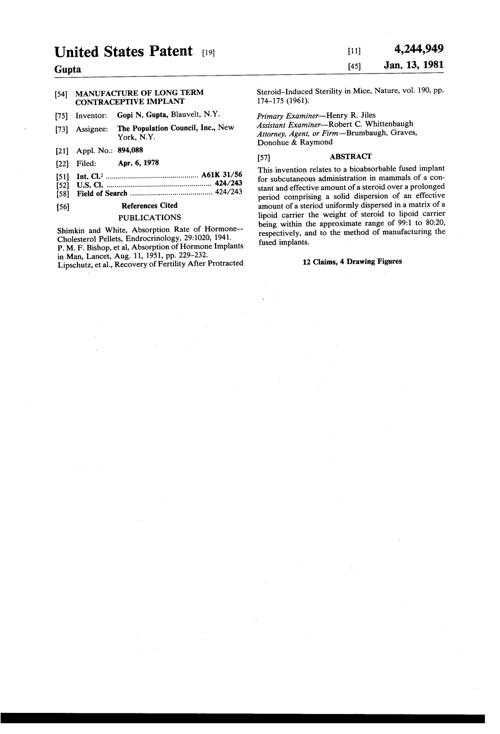 United States Patent (19) 11 4,244,949 Gupta 45) Jan