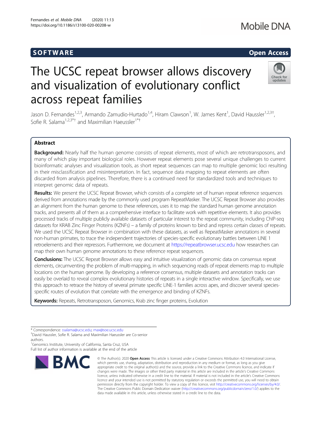 The UCSC Repeat Browser Allows Discovery and Visualization of Evolutionary Conflict Across Repeat Families Jason D