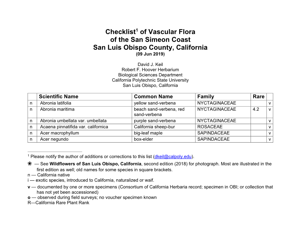 San Simeon Coast Checklist-09Jun19