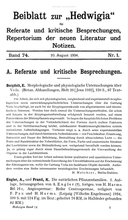 Beiblatt Zur „Hedwigia“ Für Referate Und Kritische Besprechungen, Repertorium Der Neuen Literatur Und Notizen