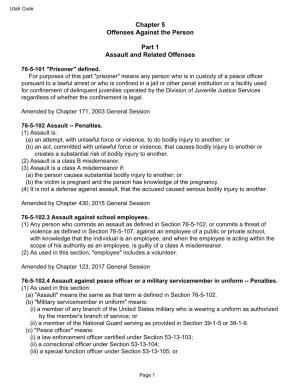 Chapter 5 Offenses Against the Person Part 1 Assault and Related