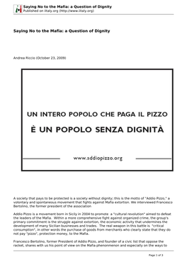 Saying No to the Mafia: a Question of Dignity Published on Iitaly.Org (
