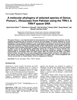 A Molecular Phylogeny of Selected Species of Genus Prunus L. (Rosaceae) from Pakistan Using the TRN-L & TRN-F Spacer DNA