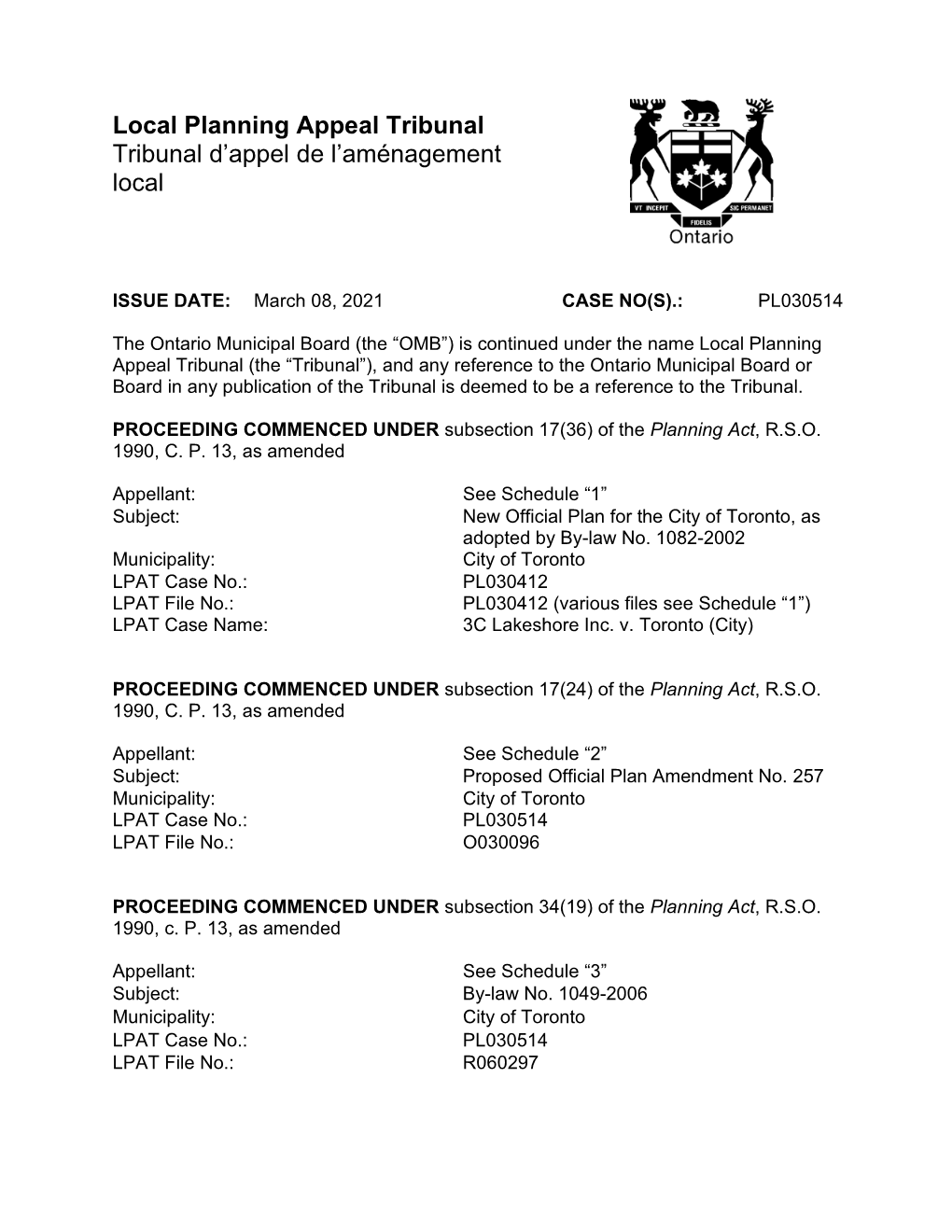 Local Planning Appeal Tribunal Tribunal D’Appel De L’Aménagement Local