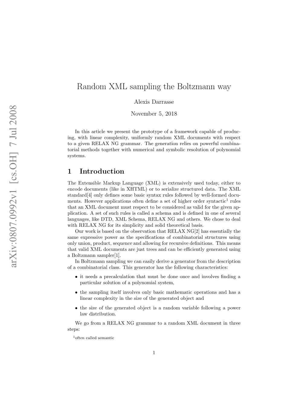 Random XML Sampling the Boltzmann