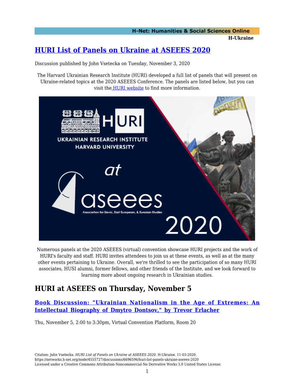 HURI List of Panels on Ukraine at ASEEES 2020 HURI at ASEEES On