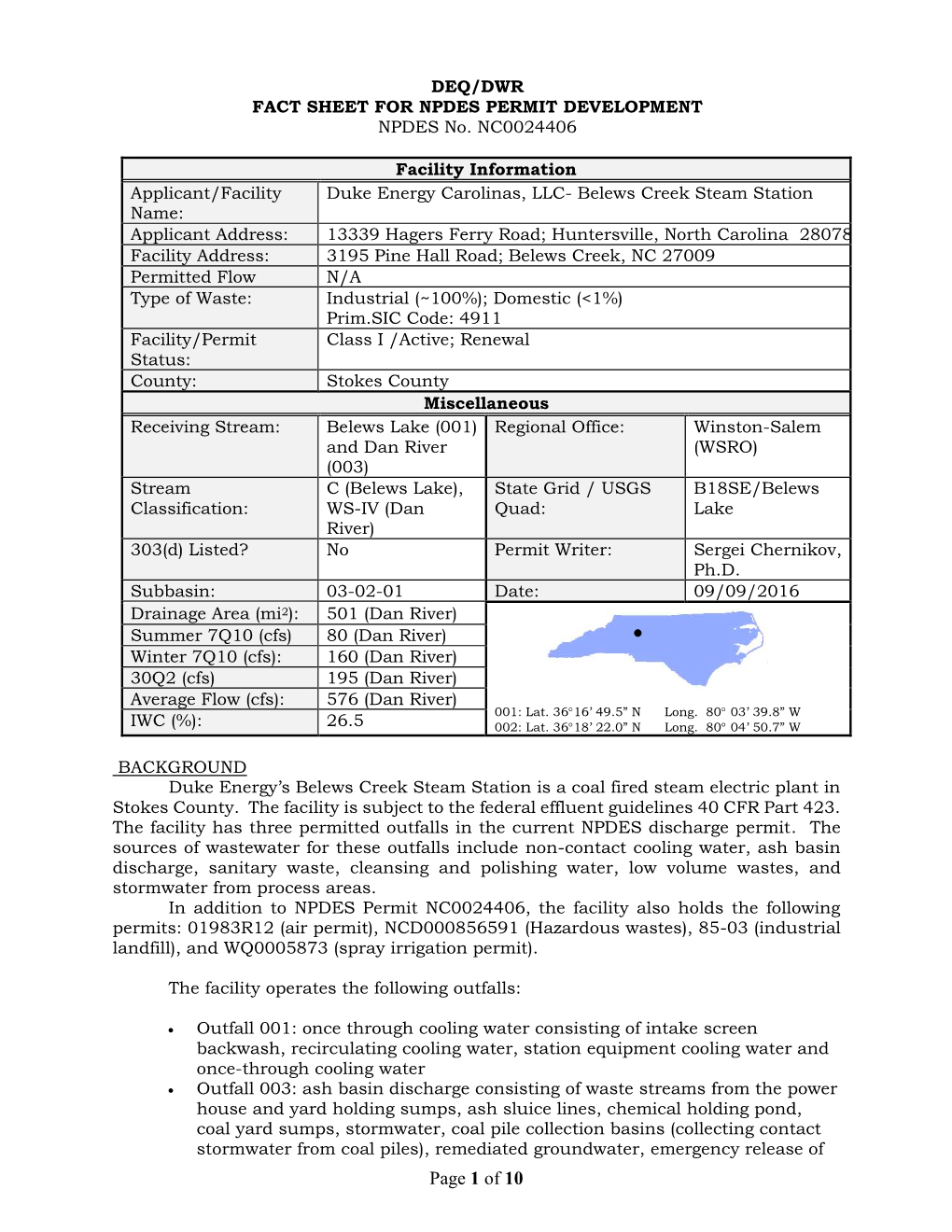 FACT SHEET for NPDES PERMIT DEVELOPMENT NPDES No