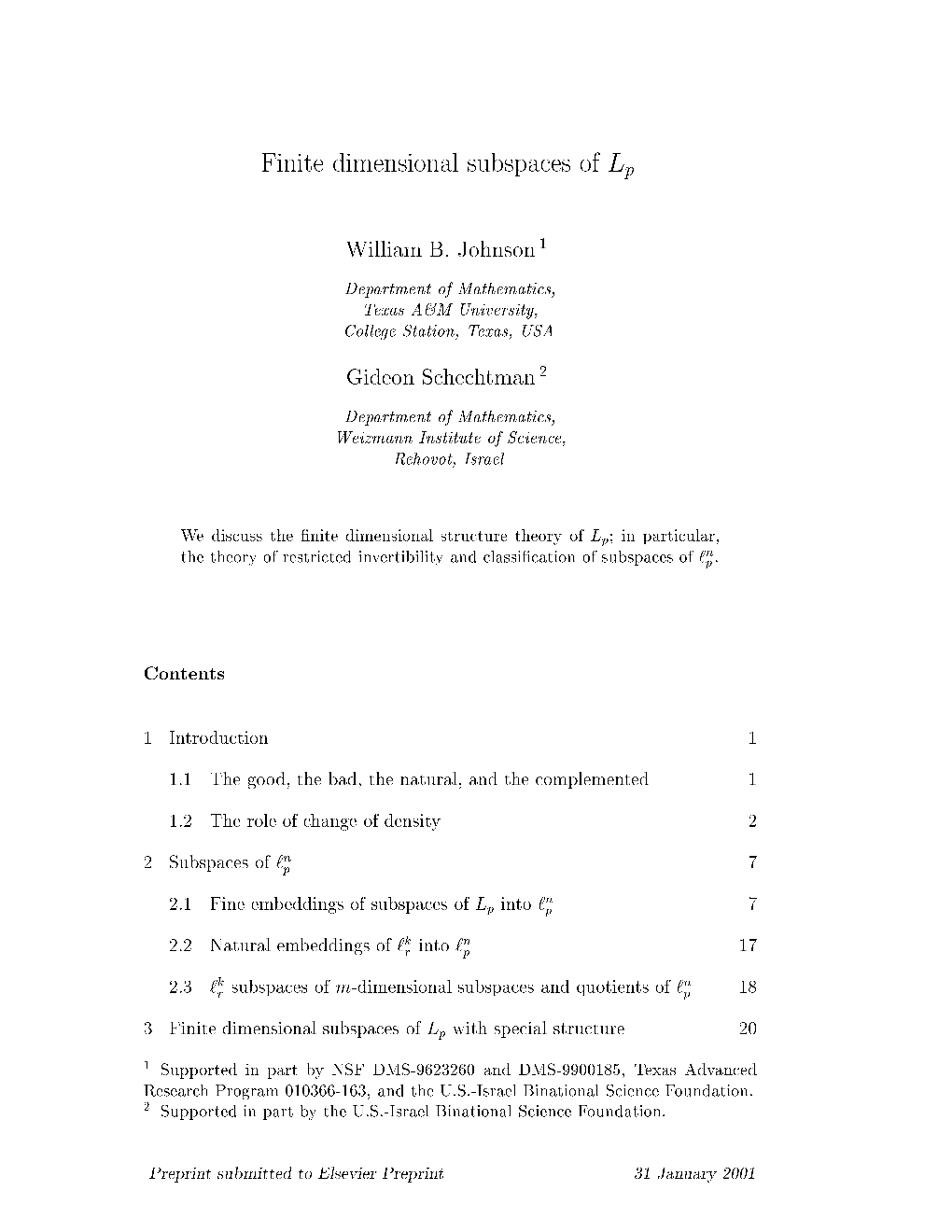 Finite Dimensional Subspaces of Lp