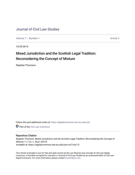Mixed Jurisdiction and the Scottish Legal Tradition: Reconsidering the Concept of Mixture