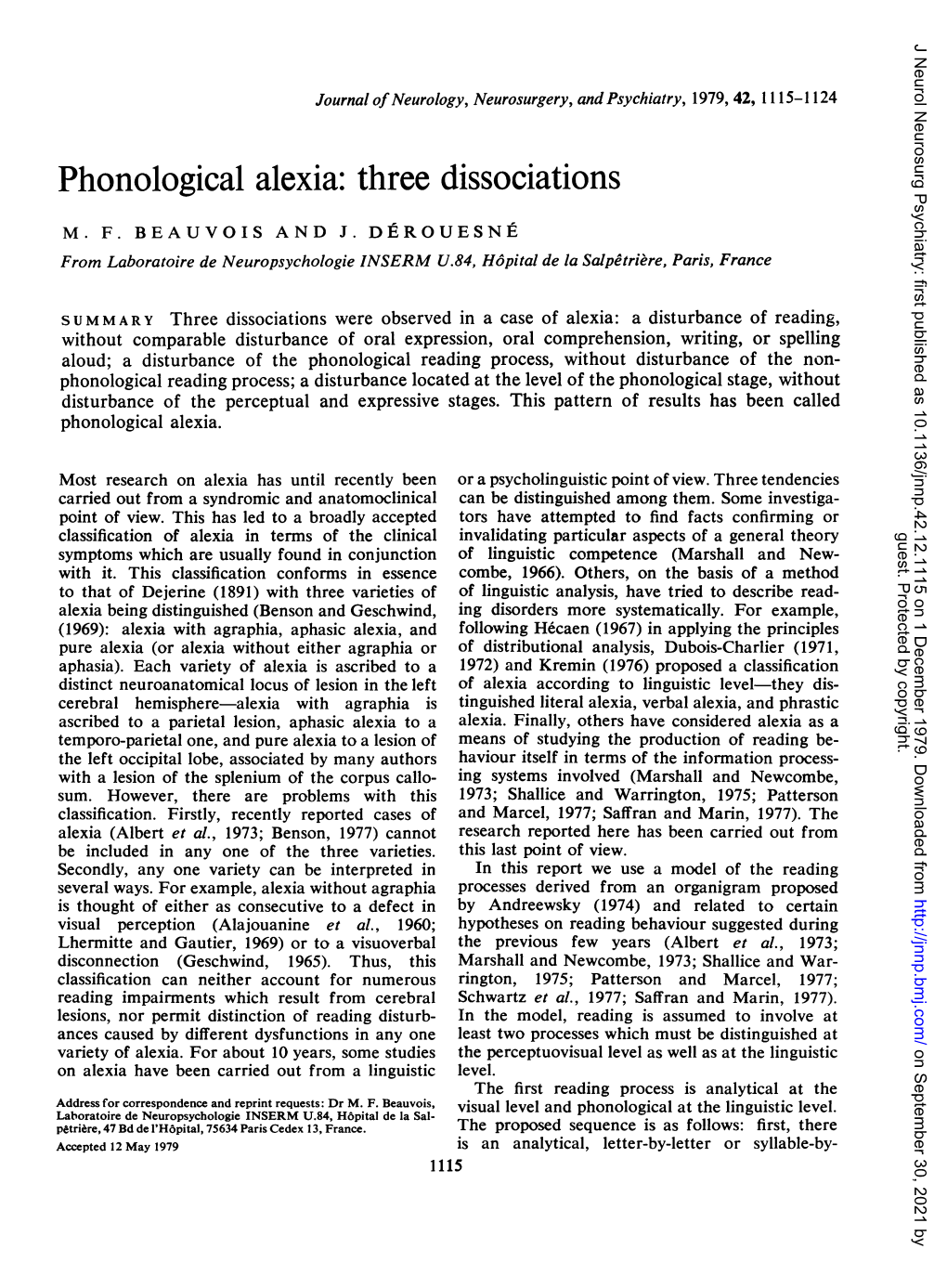 Phonological Alexia: Threedissociations