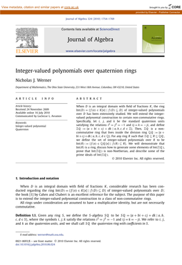 Integer-Valued Polynomials Over Quaternion Rings