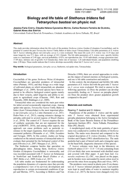 Biology and Life Table of Stethorus Tridens Fed Tetranychus Bastosi on Physic Nut