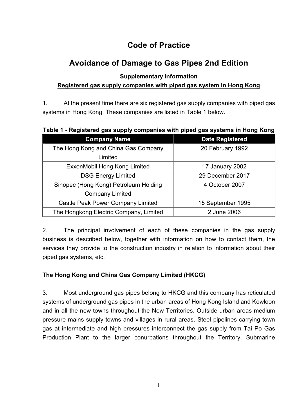 Registered Gas Supply Companies with Piped Gas System in Hong Kong