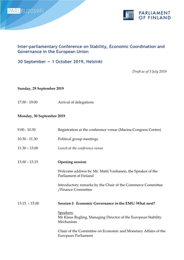 Inter-Parliamentary Conference on Stability, Economic Coordination and Governance in the European Union 30 September