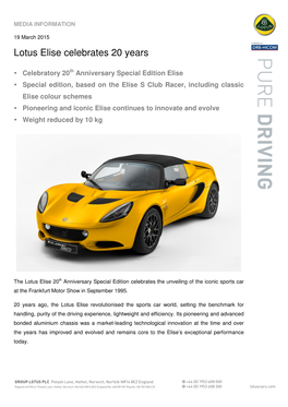 Lotus Elise Celebrates 20 Years