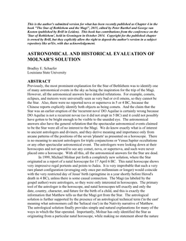 Astronomical and Historical Evaluation of Molnar's Solution