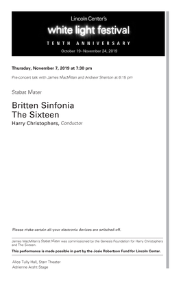 Britten Sinfonia the Sixteen Harry Christophers, Conductor