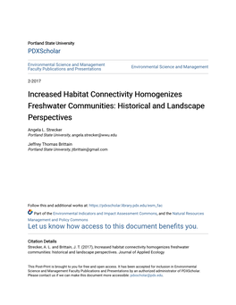 Increased Habitat Connectivity Homogenizes Freshwater Communities: Historical and Landscape Perspectives