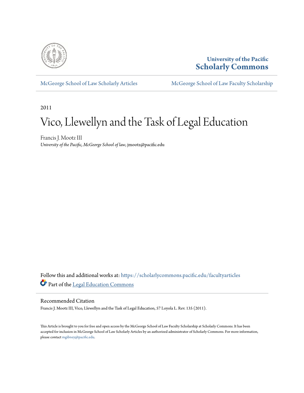 Vico, Llewellyn and the Task of Legal Education Francis J