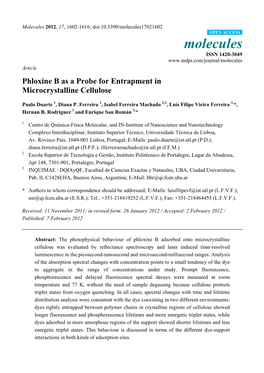 Phloxine B As a Probe for Entrapment in Microcrystalline Cellulose