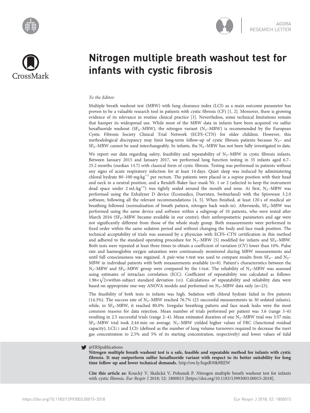 Nitrogen Multiple Breath Washout Test for Infants with Cystic Fibrosis