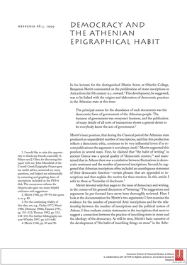 Democracy and the Ath Enian Epig Raph Habit