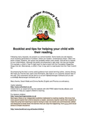 Booklist and Tips for Helping Your Child with Their Reading