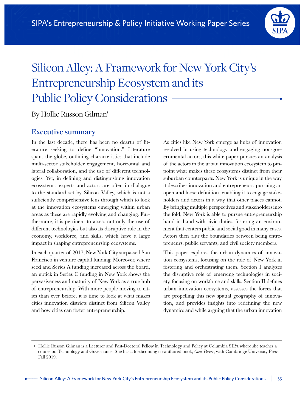 A Framework for New York City's Entrepreneurship Ecosystem And