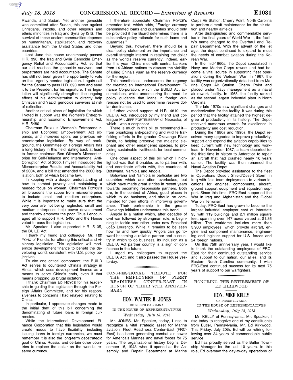 CONGRESSIONAL RECORD— Extensions of Remarks E1031 HON. WALTER B. JONES HON. MIKE KELLY