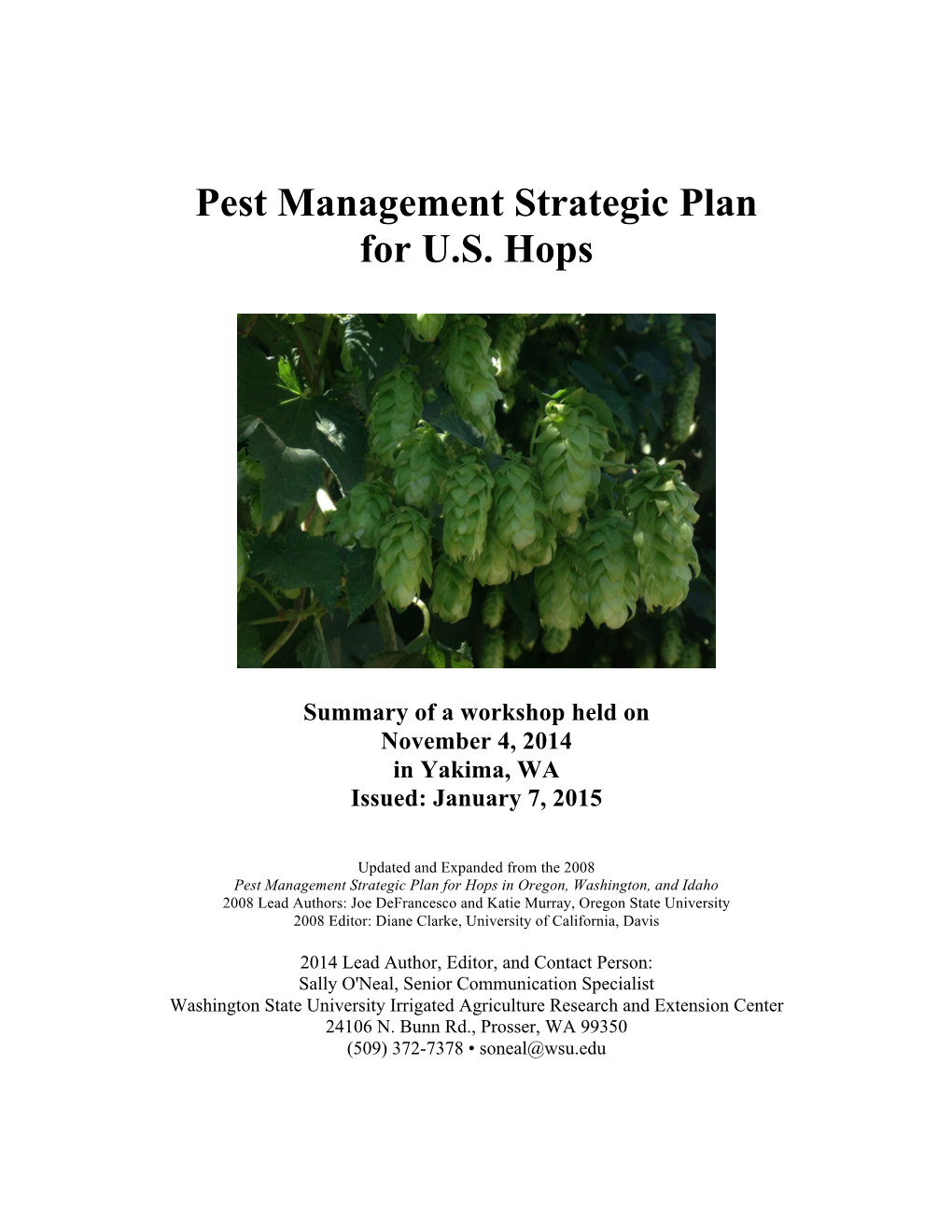 Pest Management Strategic Plan for U.S. Hops