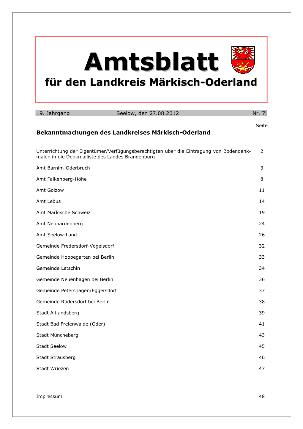 Amtsblatt Nr. 7 Aus 2012