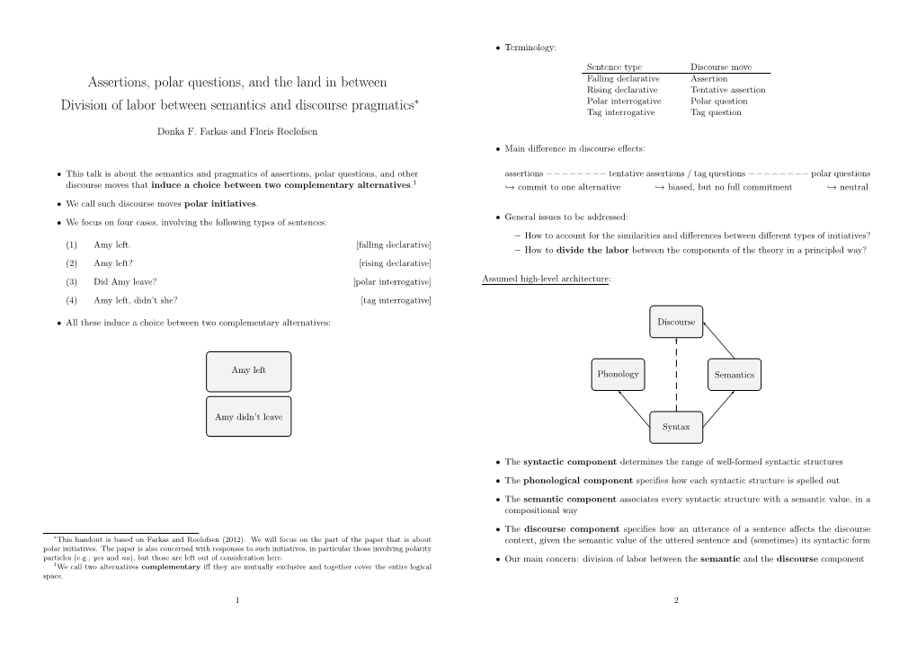 Assertions, Polar Questions, and the Land in Between Division of Labor