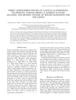 Three Undescribed Species of Napaeus (Gastropoda: Pulmonata: Enidae) from La Gomera (Canary Islands), the Richest Centre of Species Radiation for the Genus