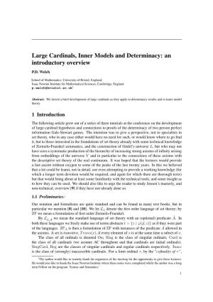 Large Cardinals, Inner Models and Determinacy: an Introductory Overview
