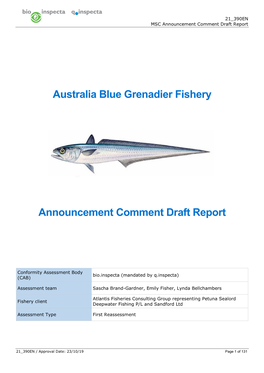 Australia Blue Grenadier Fishery Announcement Comment Draft