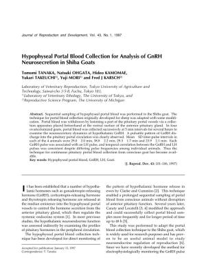 Hypophyseal Portal Blood Collection for Analysis of Gnrh Neurosecretion in Shiba Goats