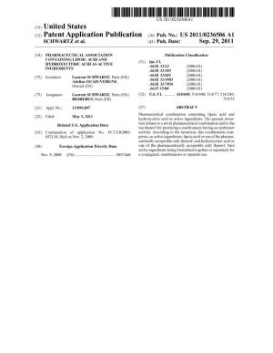 (12) Patent Application Publication (10) Pub. No.: US 2011/0236506 A1 SCHWARTZ Et Al