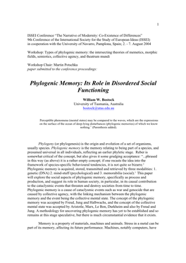 Phylogenic Memory: Its Role in Disordered Social Functioning