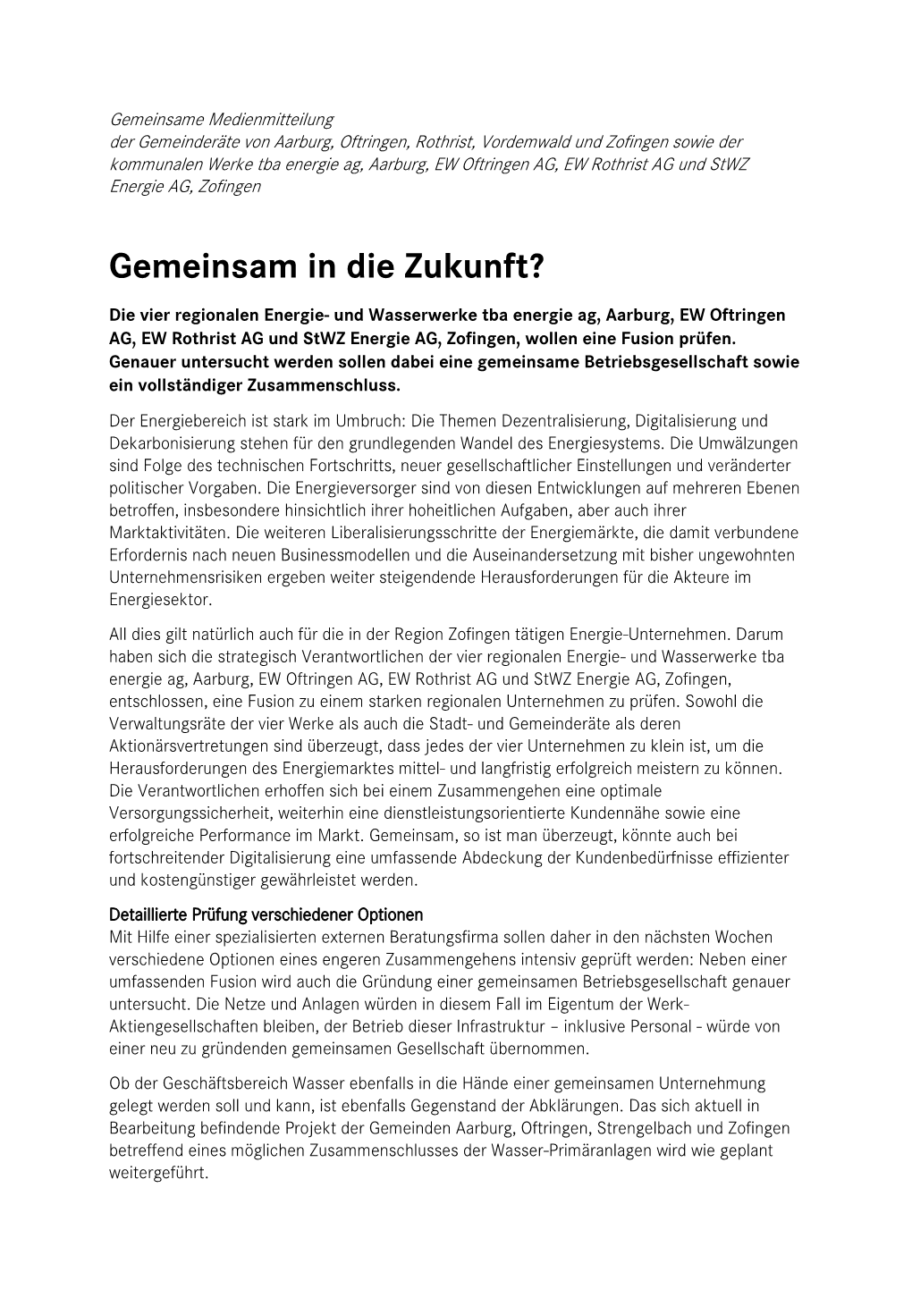 Gemeinsam in Die Zukunft?