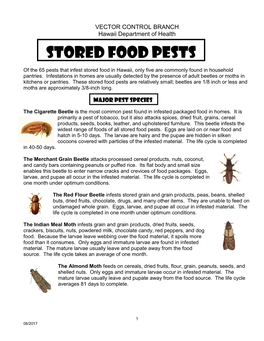 Stored Food Pests I I of the 65 Pests That Infest Stored Food in Hawaii, Only Five Are Commonly Found in Household Pantries