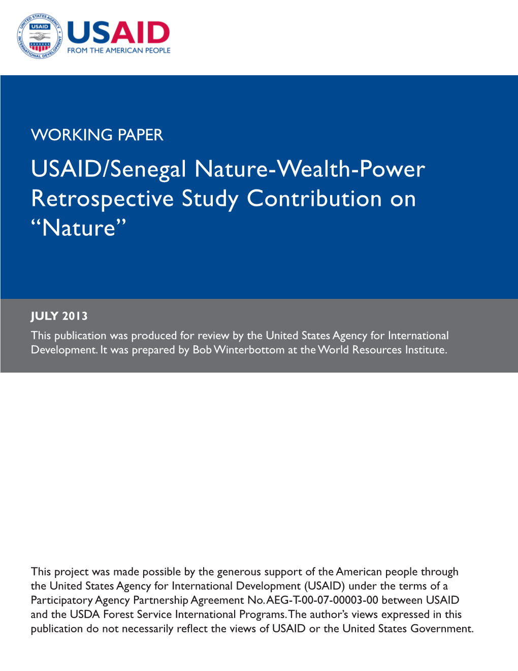 USAID/Senegal Nature-Wealth-Power Retrospective Study Contribution on “Nature”