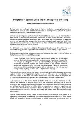 Symptoms of Spiritual Crisis and the Therapeusis of Healing