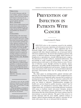 Prevention of Infection in Patients with Cancer