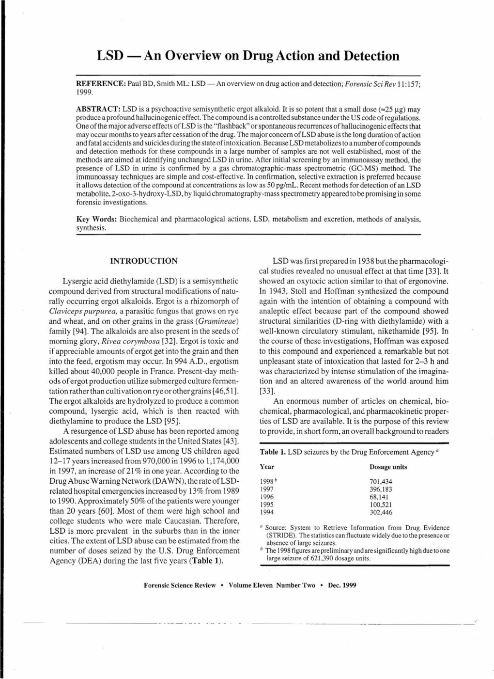 LSD - an Overview on Drug Action and Detection