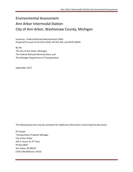 Environmental Assessment Ann Arbor Intermodal Station City of Ann Arbor, Washtenaw County, Michigan