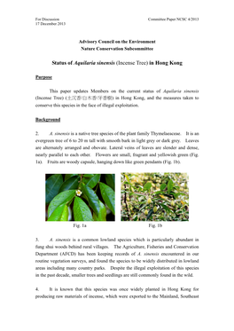 Status of Aquilaria Sinensis (Incense Tree) in Hong Kong